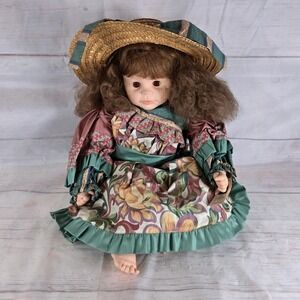 Robin Woods Daphne Porcelain Doll‎ Vintage Straw Hat Floral Dress Collectible